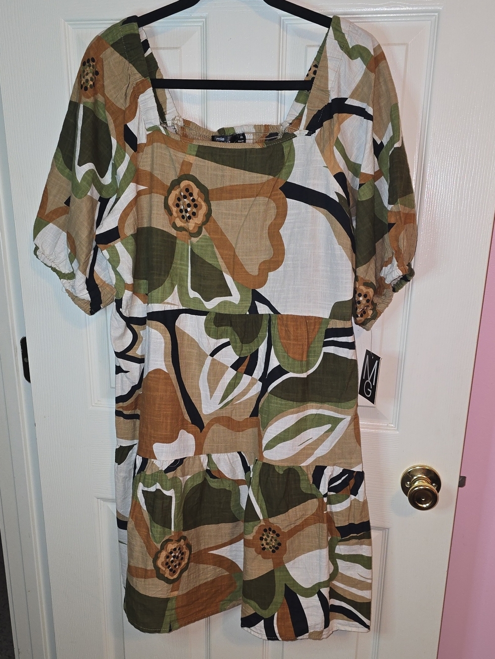Mlle Gabrielle Olive, Tan & White Floral Tunic‎